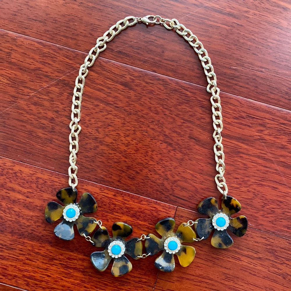 turquoise and tortoise gold flower necklace